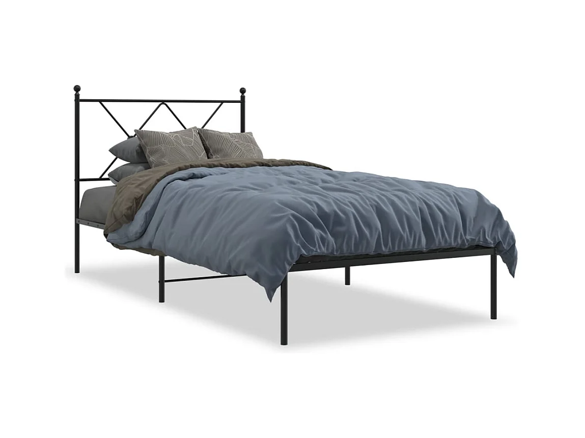 Lit simple | Lit adulte, enfant | Cadre de lit métal avec tête de lit noir 90x190 cm