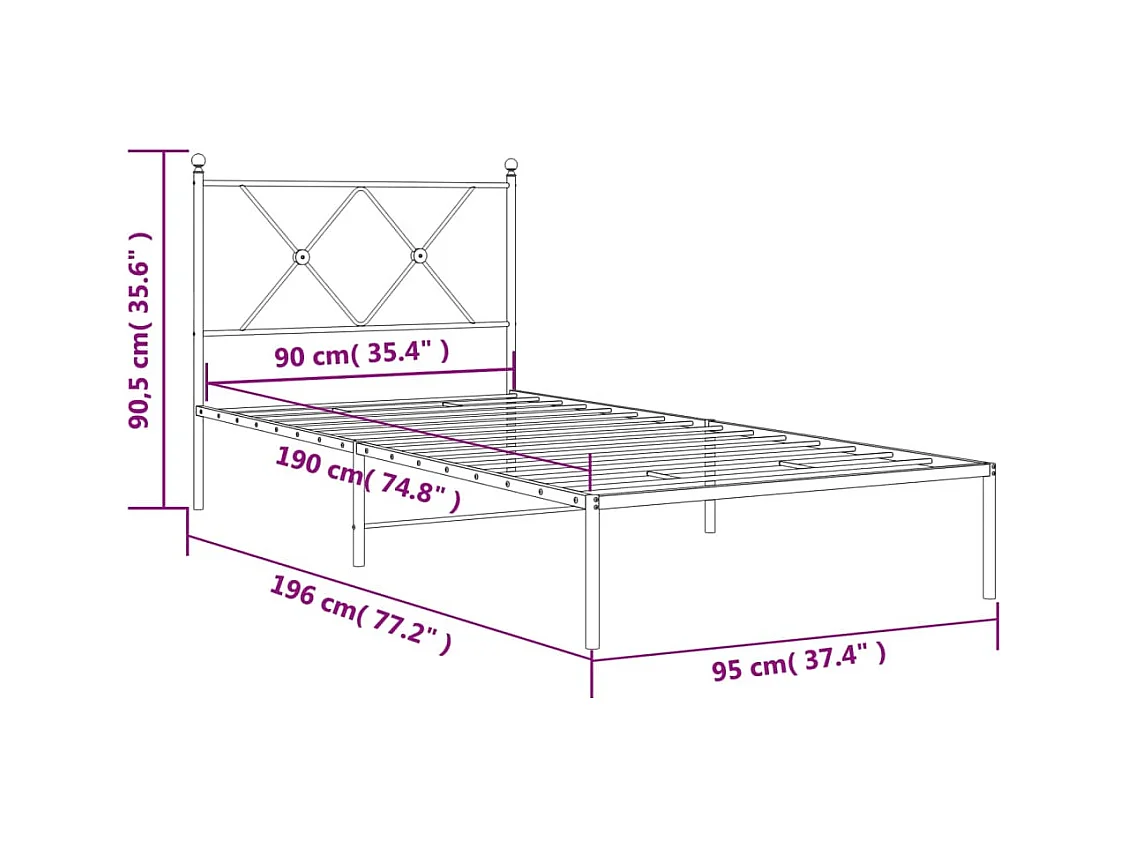 Lit simple | Lit adulte, enfant | Cadre de lit métal avec tête de lit noir 90x190 cm
