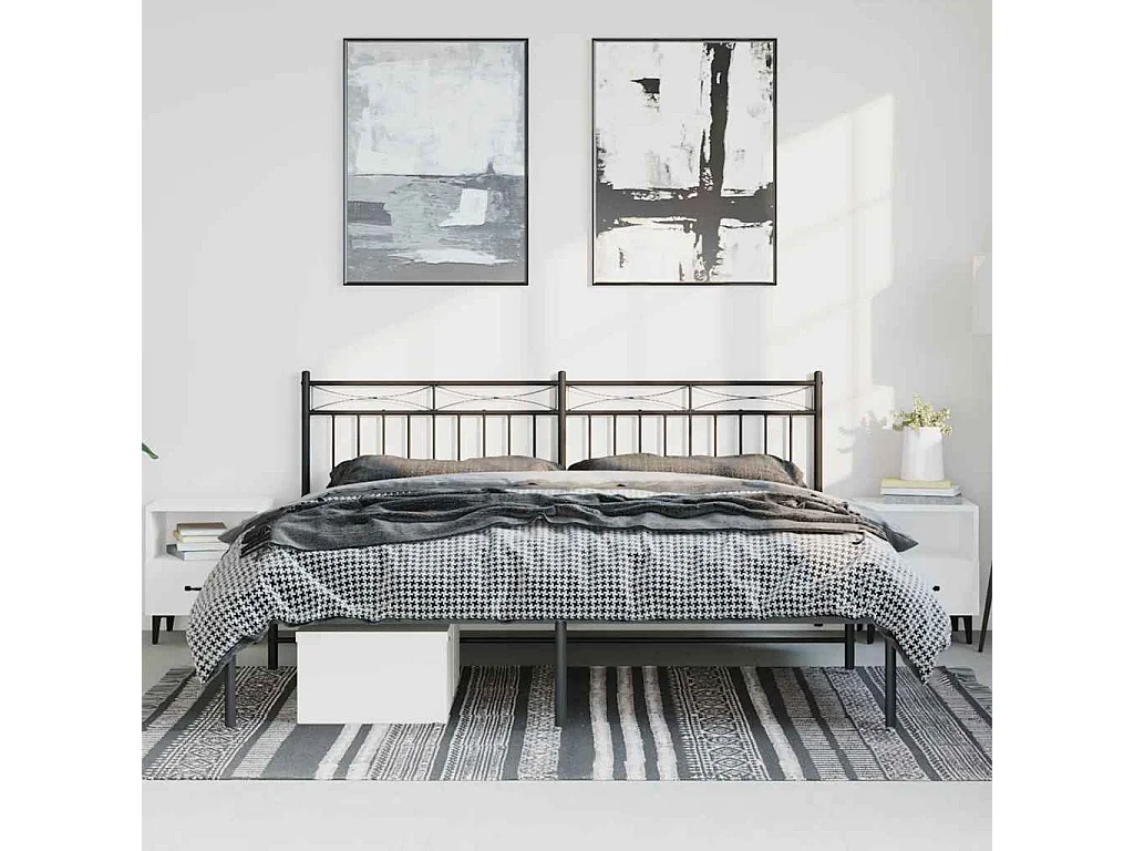 Lit double | Lit adulte | Cadre de lit métal avec tête de lit noir 183x213cm