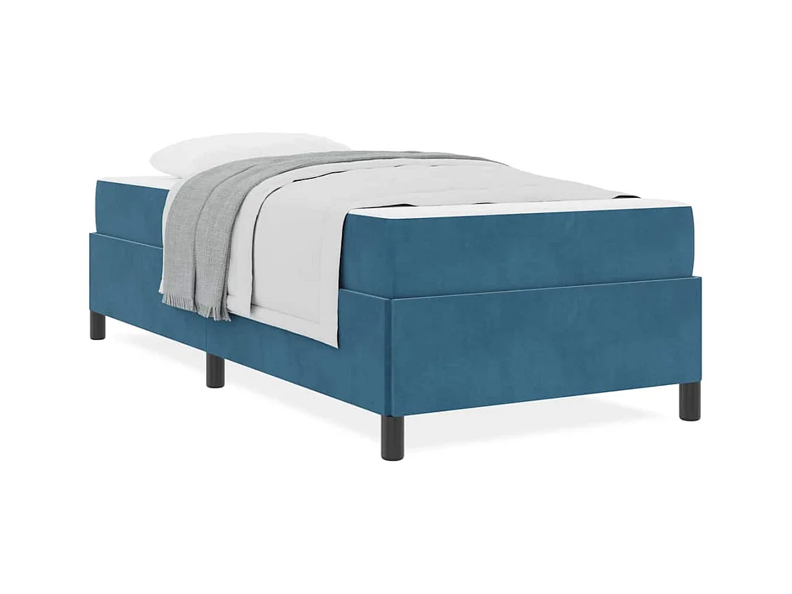 Lit simple | Lit adulte, enfant | Cadre de lit Bleu foncé et blanc 90x190 cm Velours