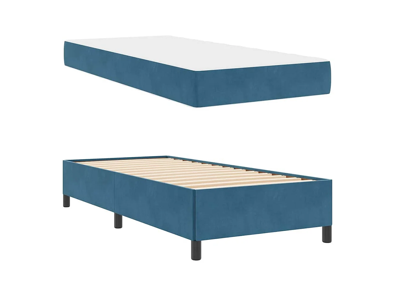 Lit simple | Lit adulte, enfant | Cadre de lit Bleu foncé et blanc 90x190 cm Velours