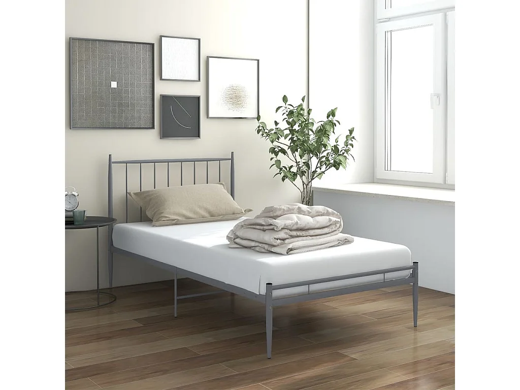 Lit simple | Lit adulte, enfant | Cadre de lit gris métal 100x200 cm