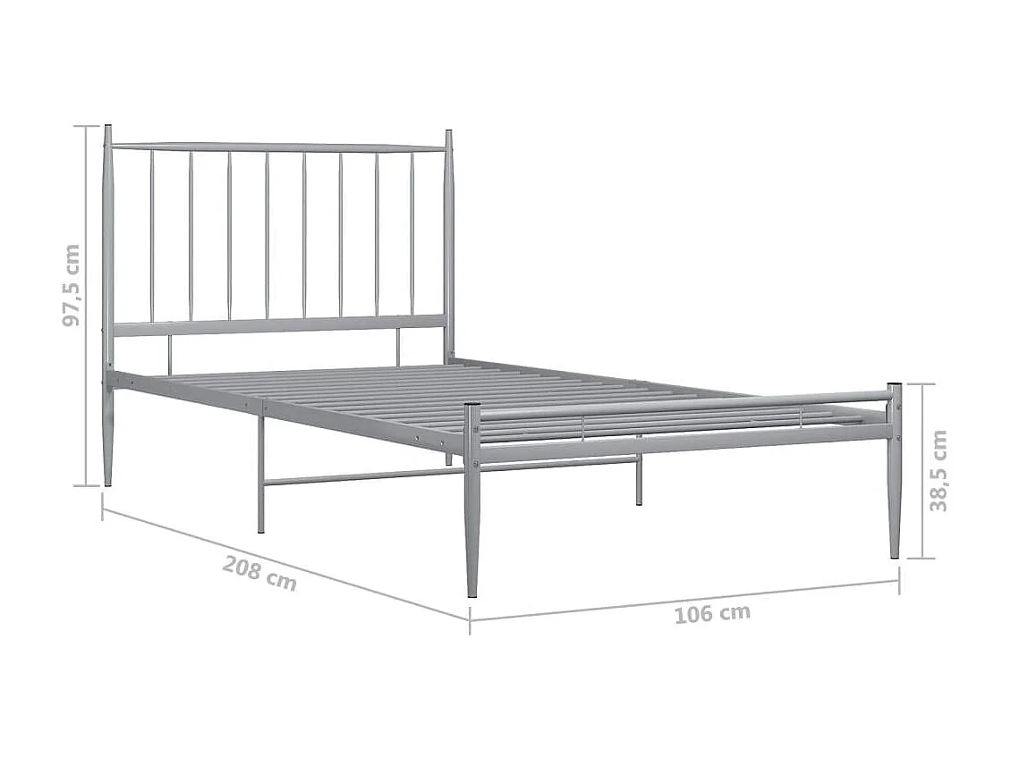 Lit simple | Lit adulte, enfant | Cadre de lit gris métal 100x200 cm