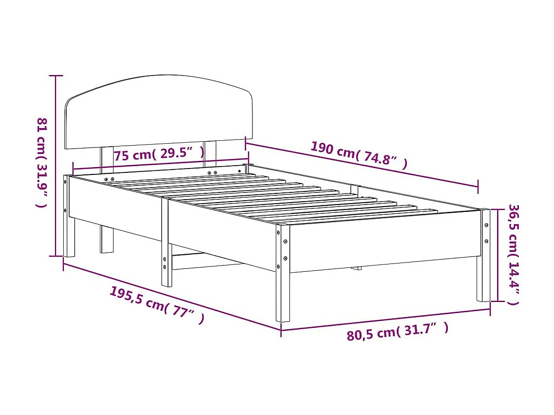 Lit simple | Lit adulte, enfant | Cadre de lit 75x190 cm bois de pin massif