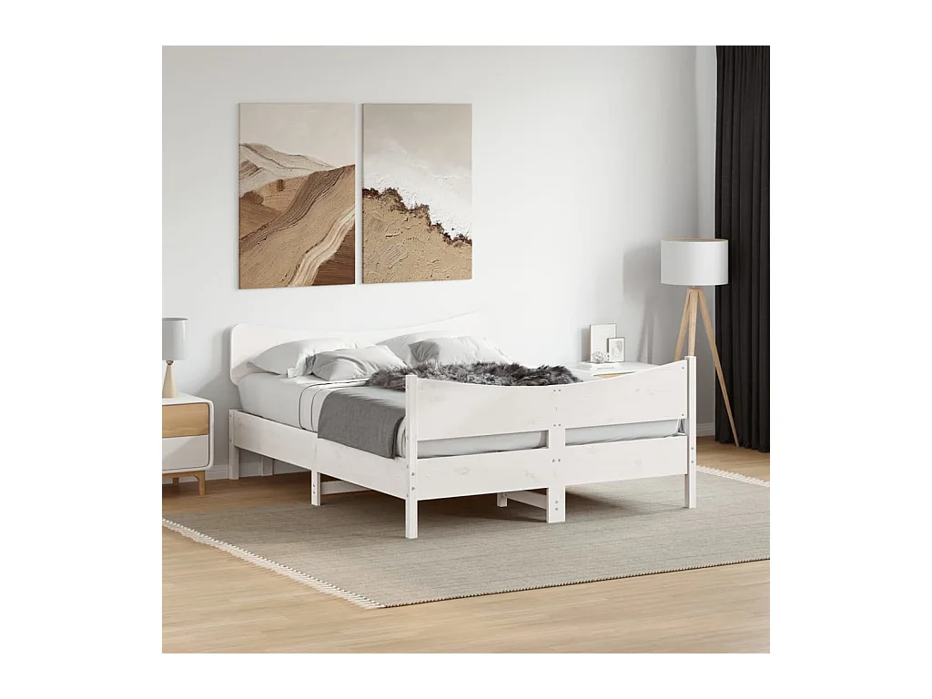 Lit double | Lit adulte | Cadre de lit blanc 160x200 cm bois de pin massif