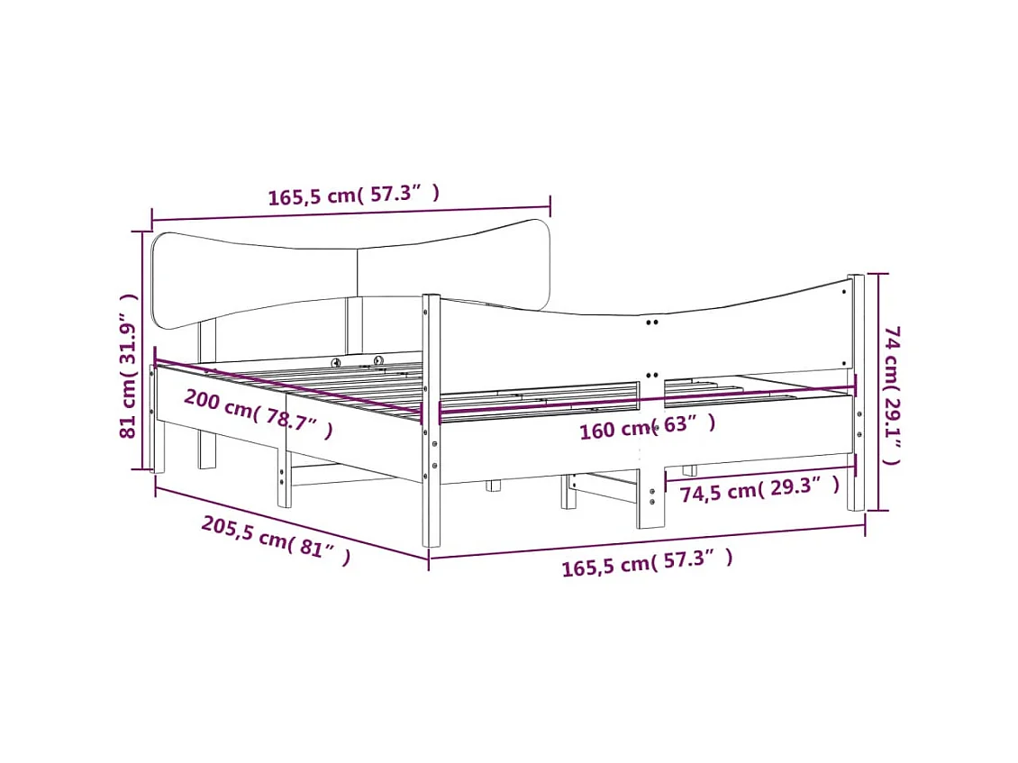Lit double | Lit adulte | Cadre de lit blanc 160x200 cm bois de pin massif