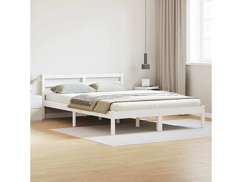 Lit double | Lit adulte | Cadre de lit Blanc 220x140 cm Bois massif en pin