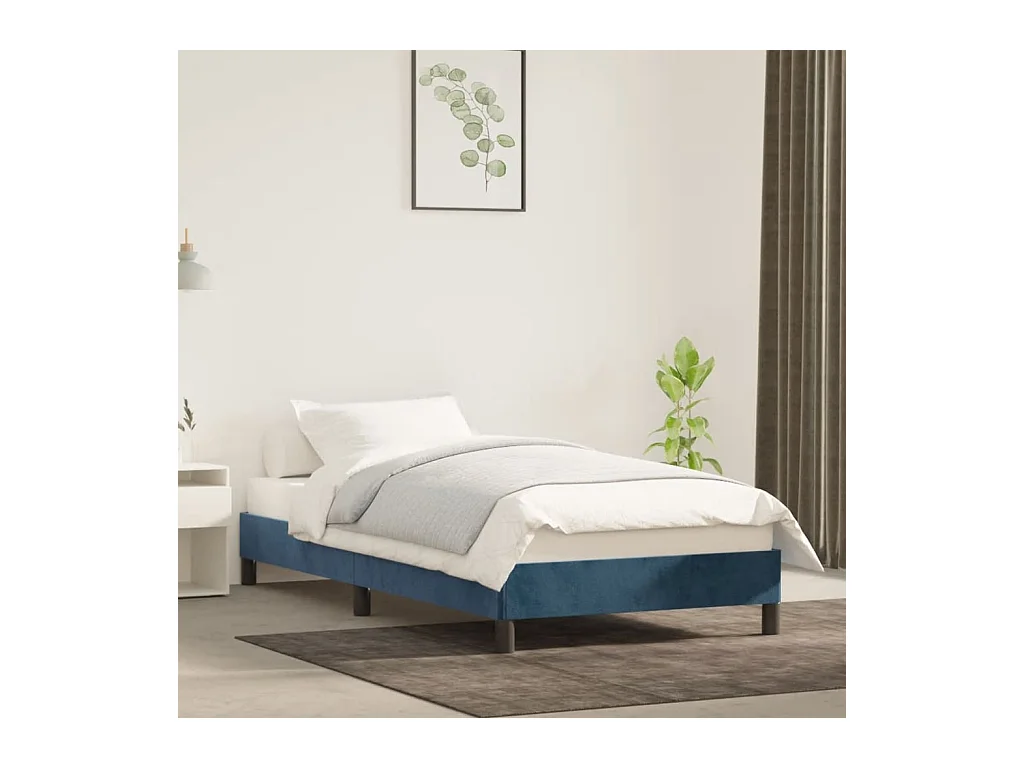 Lit simple | Lit adulte, enfant | Cadre de lit bleu foncé 90x190 cm velours