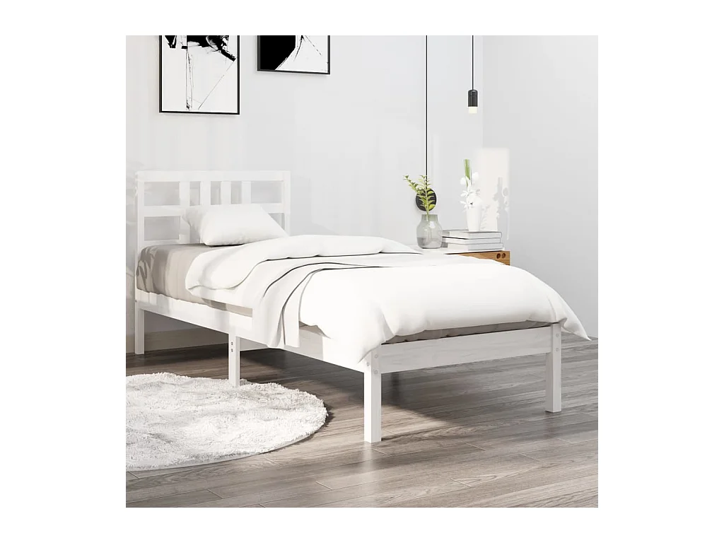 Lit simple | Lit adulte, enfant | Cadre de lit blanc 100x200 cm bois massif
