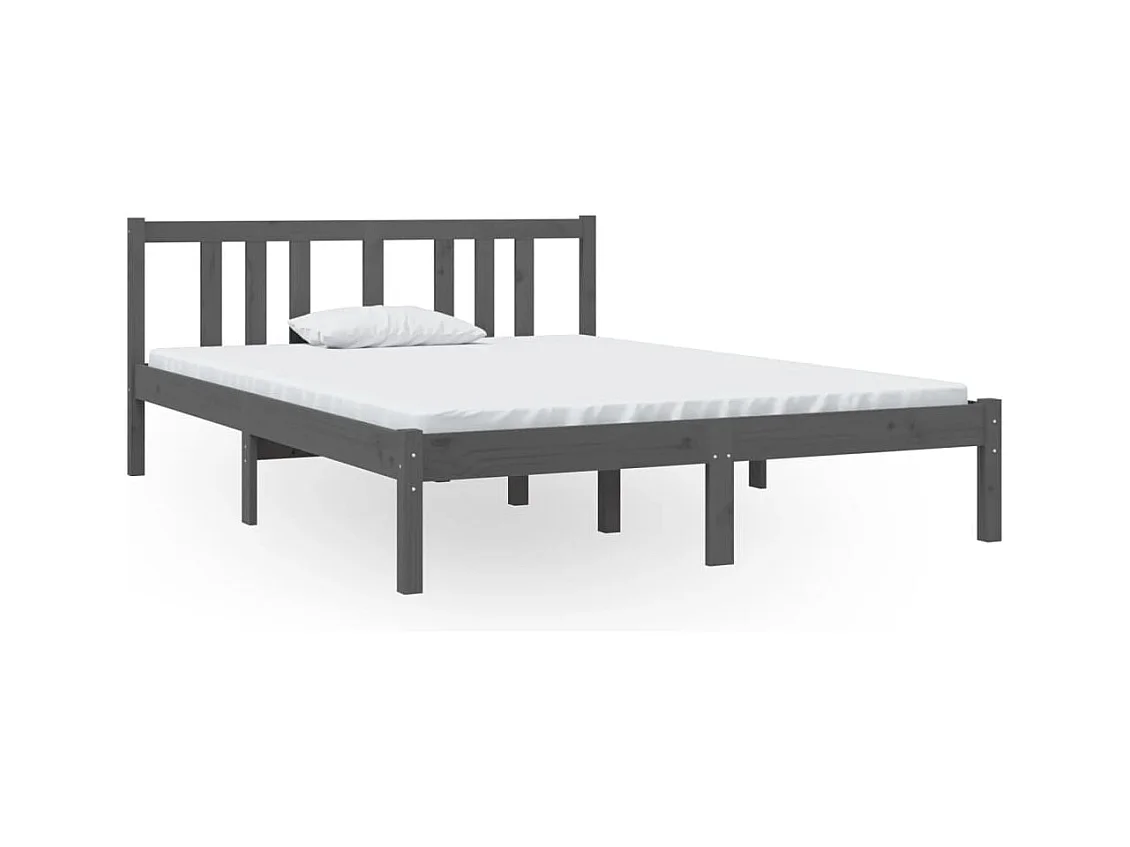 Lit double | Lit adulte | Cadre de lit gris bois massif 135x190 cm