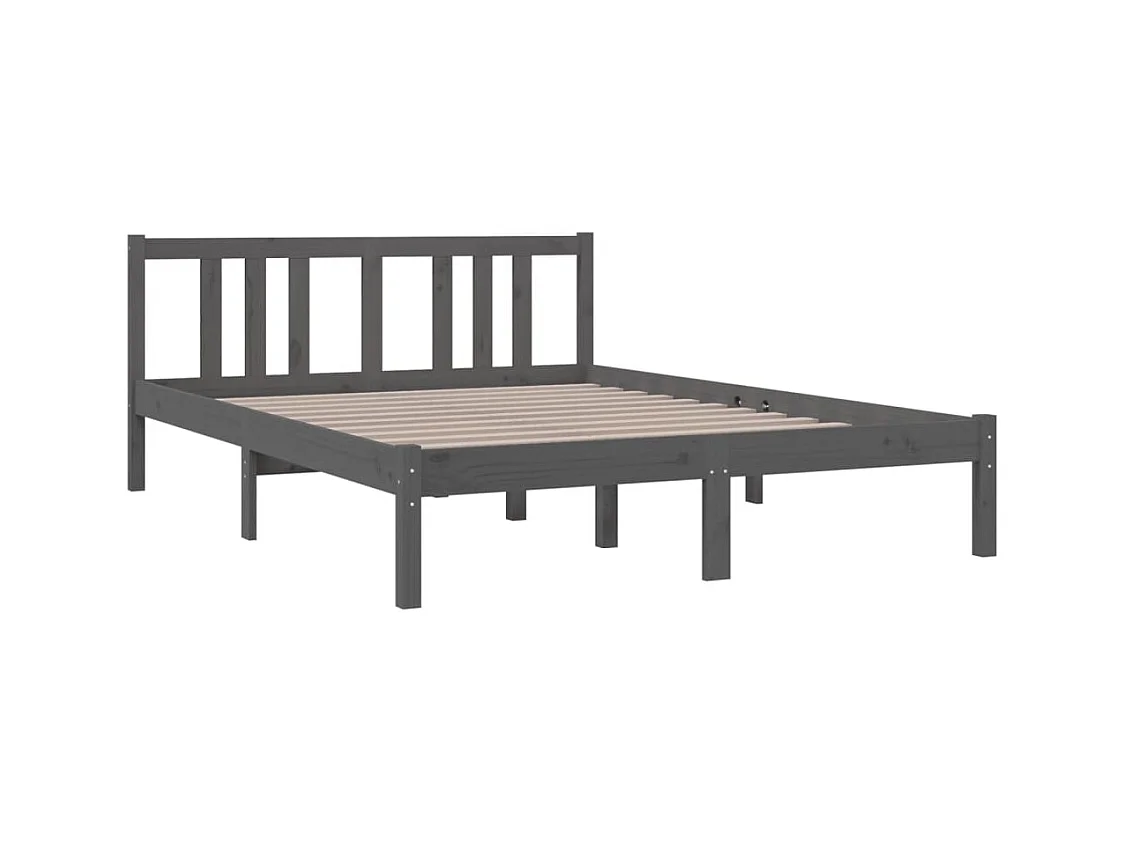 Lit double | Lit adulte | Cadre de lit gris bois massif 135x190 cm