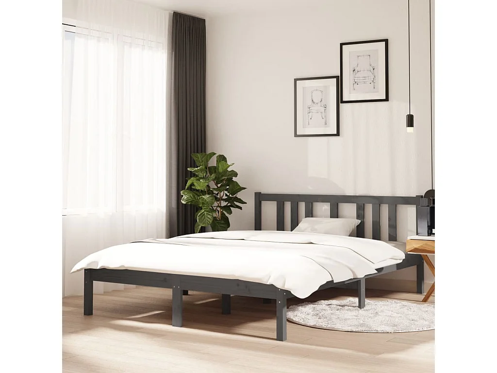 Lit double | Lit adulte | Cadre de lit gris bois massif 135x190 cm