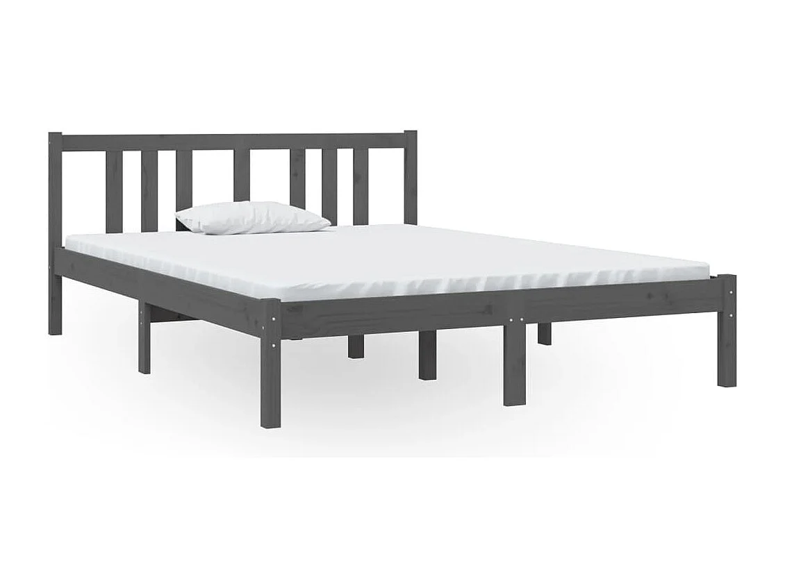 Lit double | Lit adulte | Cadre de lit gris bois massif 135x190 cm
