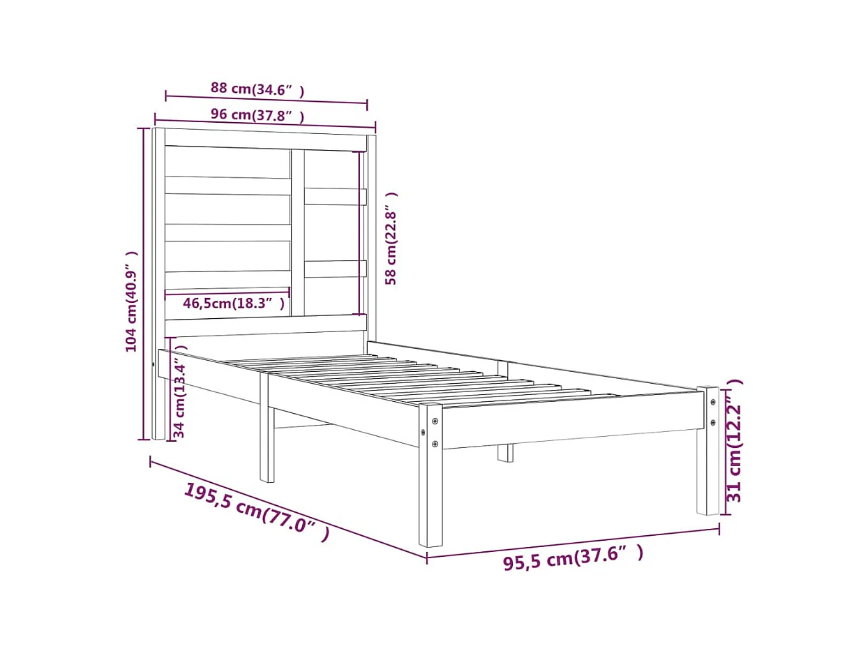 Lit simple | Lit adulte, enfant | Cadre de lit bois massif 90x190 cm