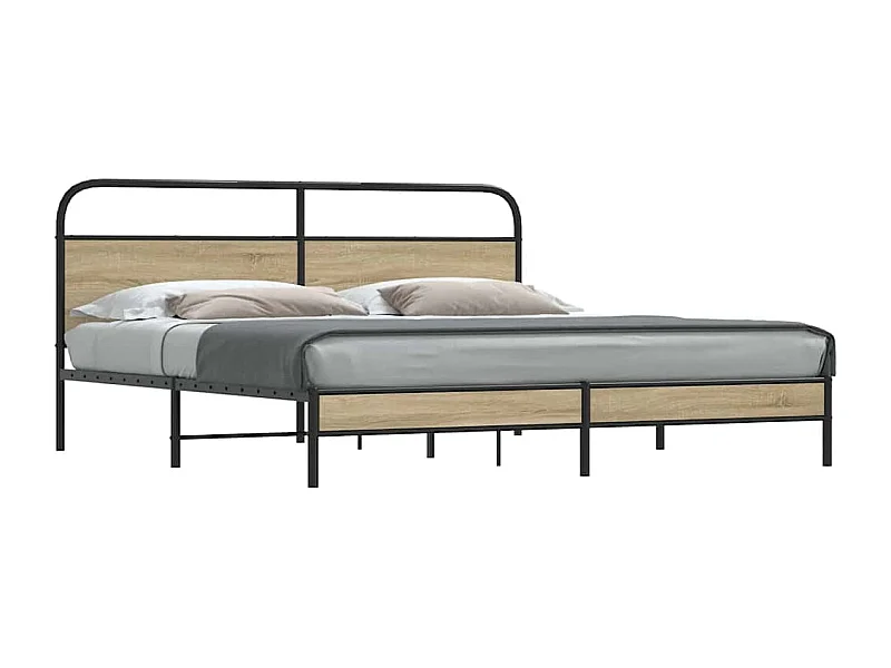 Lit double | Lit adulte | Cadre de lit en métal chêne fumé 183x213 cm