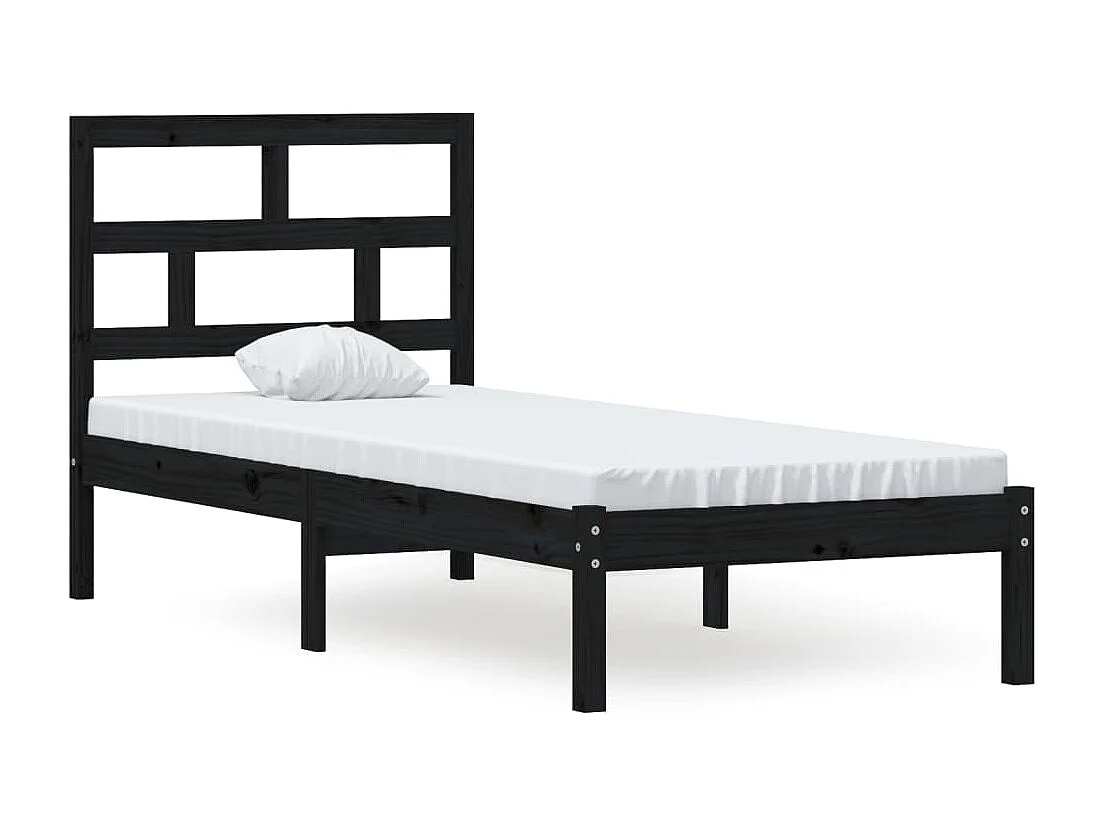 Lit simple | Lit adulte, enfant | Cadre de lit noir bois massif 75x190 cm