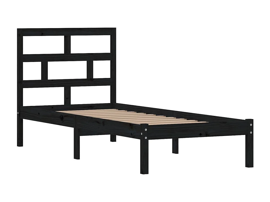 Lit simple | Lit adulte, enfant | Cadre de lit noir bois massif 75x190 cm