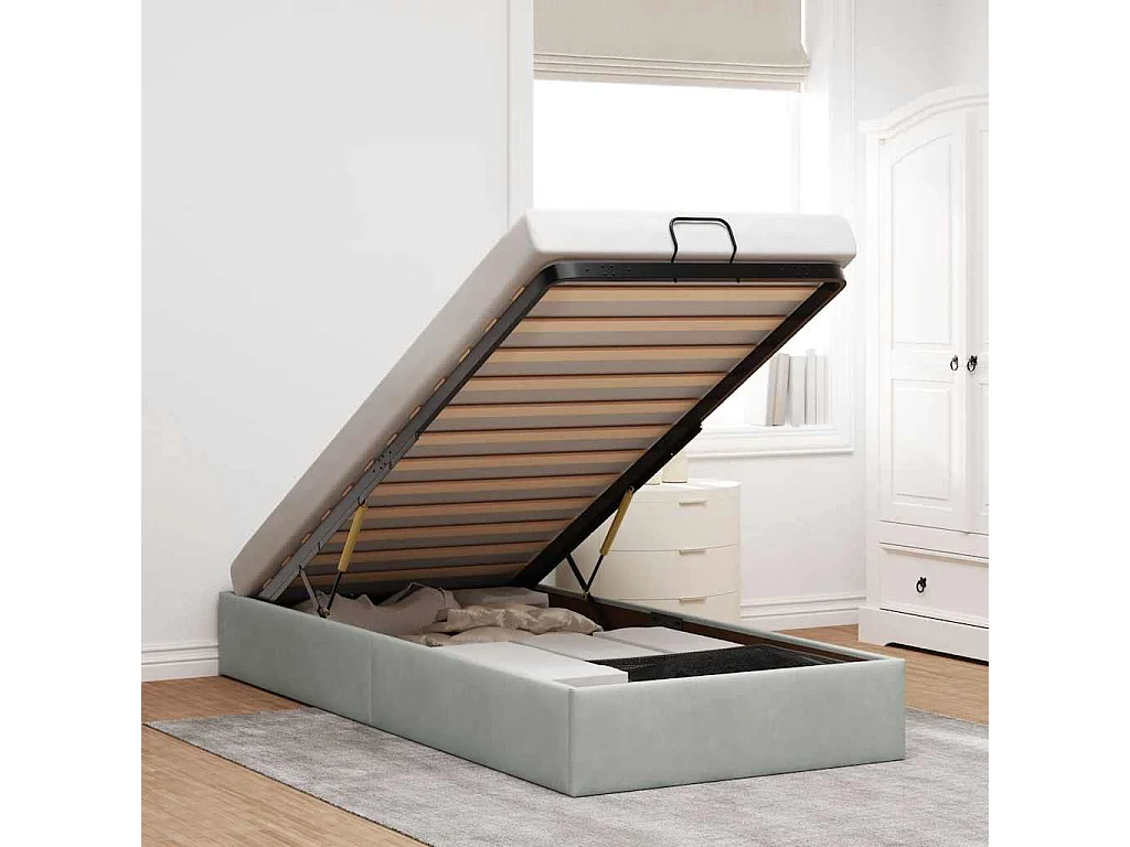 Lit simple | Lit adulte, enfant | Cadre de lit ottoman gris clair 80x200 cm velours