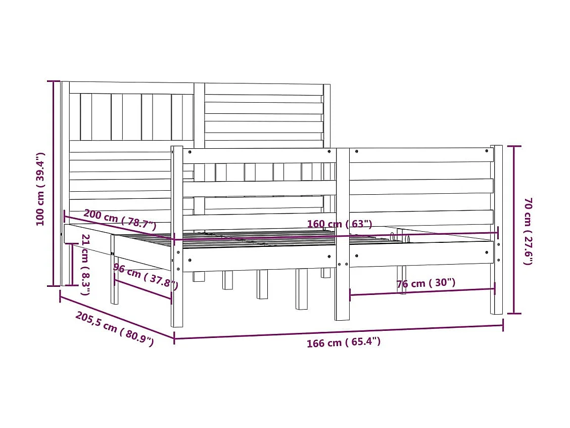 Lit double | Lit adulte | Cadre de lit bois massif 160x200 cm