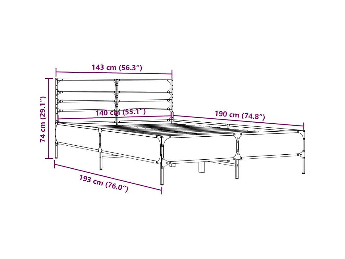 Lit double | Lit adulte | Cadre de lit chêne marron 140x190 cm