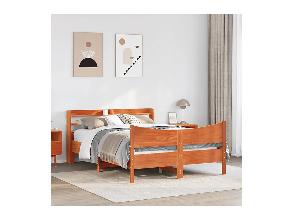 Lit double | Lit adulte | Cadre de lit et tête de lit cire marron 150x200 cm bois de pin