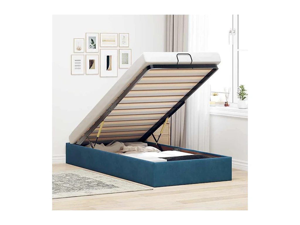 Lit simple | Lit adulte, enfant | Cadre de lit ottoman bleu foncé 90x200 cm velours