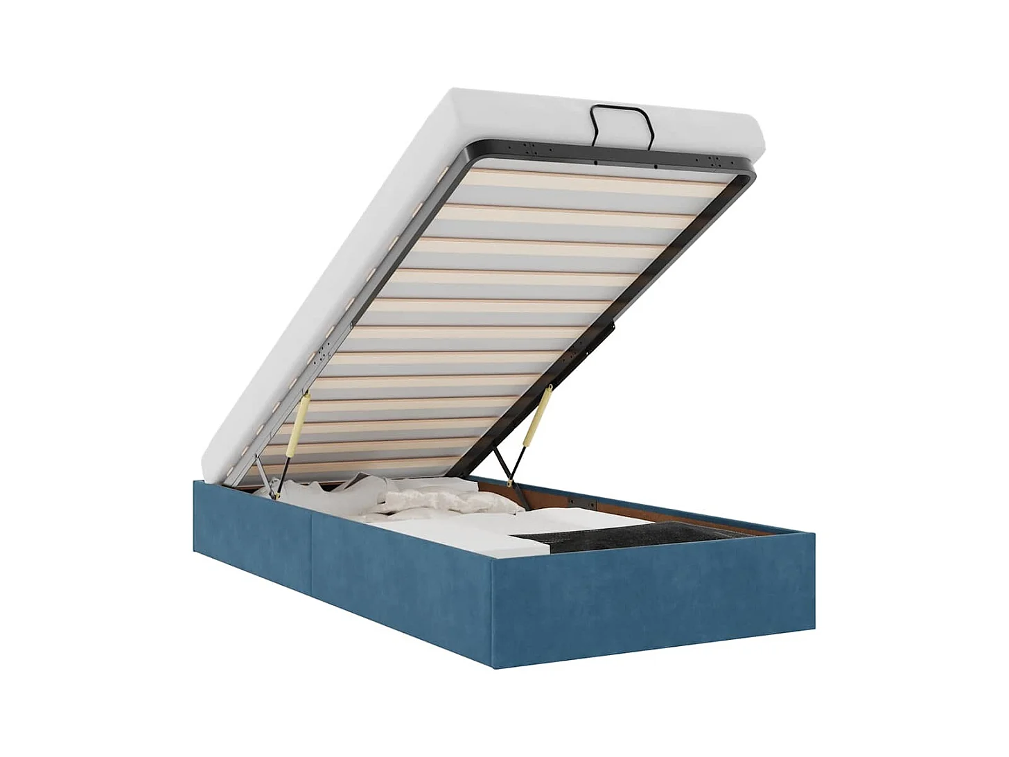 Lit simple | Lit adulte, enfant | Cadre de lit ottoman bleu foncé 90x200 cm velours