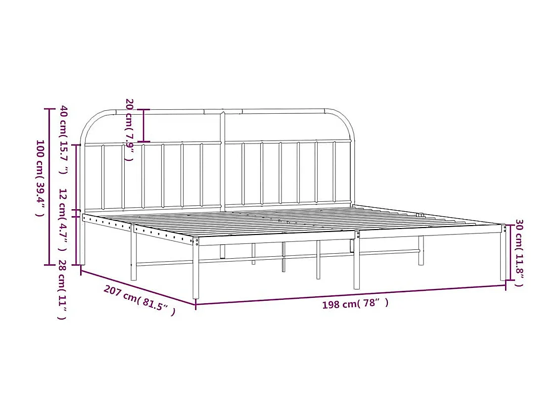 Lit double | Lit adulte | Cadre de lit métal avec tête de lit noir 193x203cm