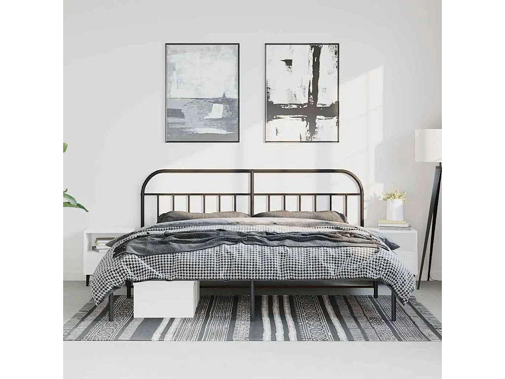 Lit double | Lit adulte | Cadre de lit métal avec tête de lit noir 193x203cm