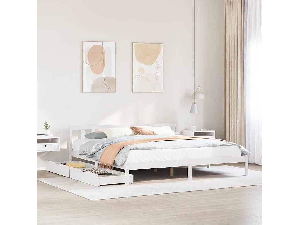 Lit double | Lit adulte | Cadre de lit blanc 200x200 cm bois massif de pin