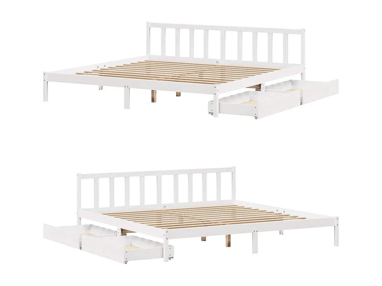 Lit double | Lit adulte | Cadre de lit blanc 200x200 cm bois massif de pin