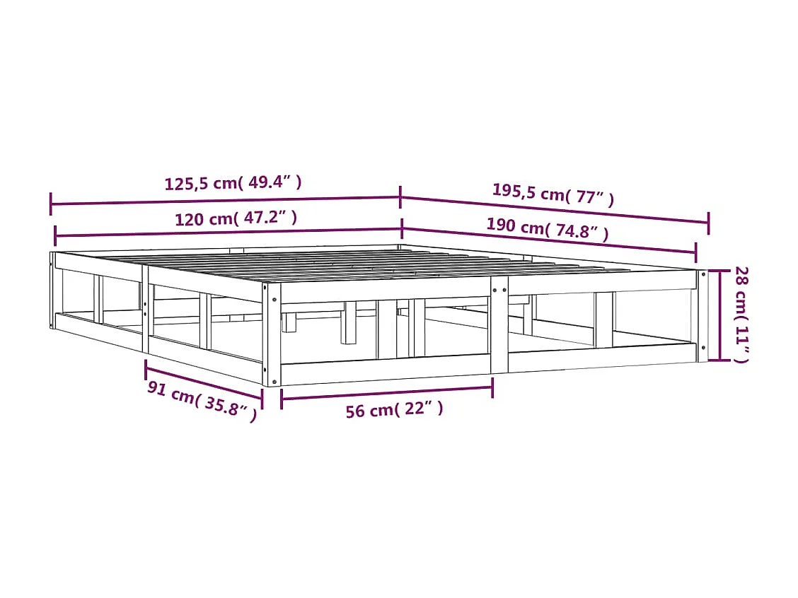 Lit simple | Lit adulte, enfant | Cadre de lit blanc 120x190 cm bois massif