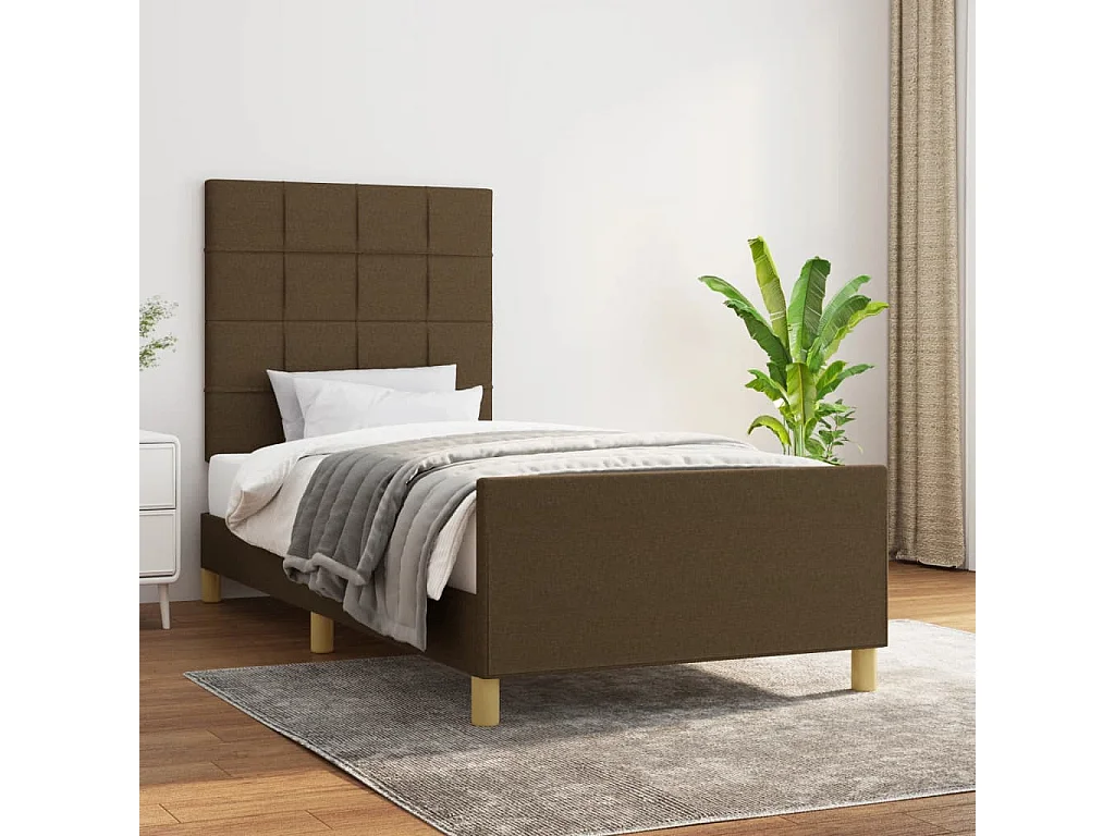 Lit simple | Lit adulte, enfant | Cadre de lit marron foncé 90x190 cm tissu