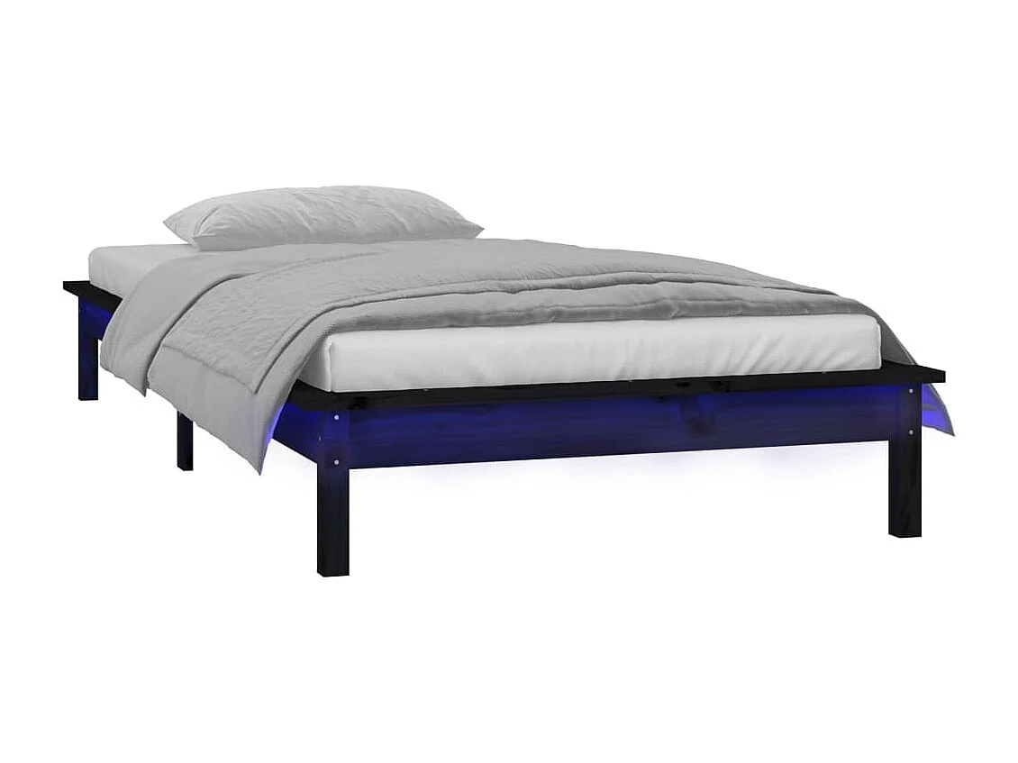 Lit simple | Lit adulte, enfant | Cadre de lit à LED noir 90x200 cm bois massif