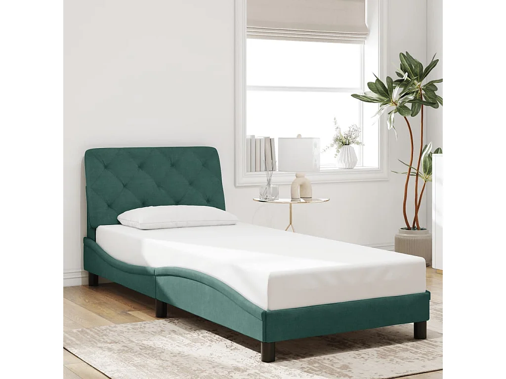 Lit simple | Lit adulte, enfant | Cadre de lit avec LED vert foncé 90x190 cm velours
