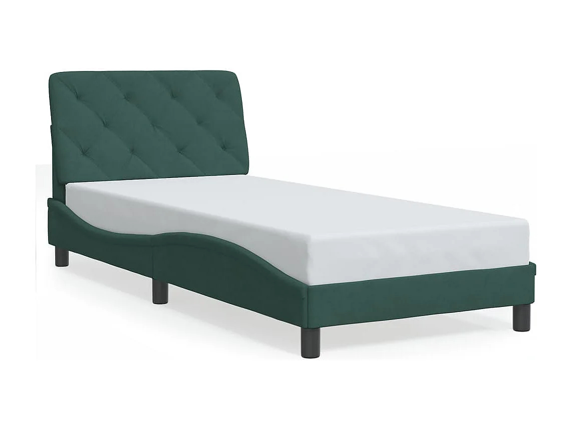 Lit simple | Lit adulte, enfant | Cadre de lit avec LED vert foncé 90x190 cm velours