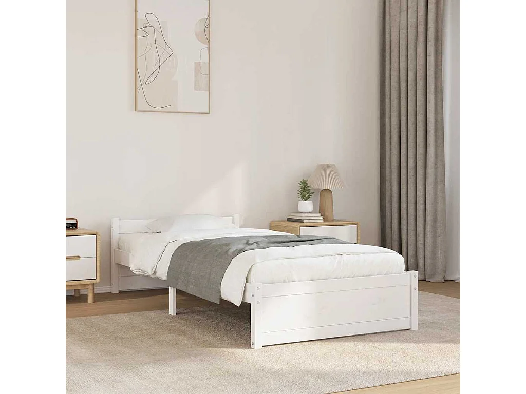 Lit simple | Lit adulte, enfant | Cadre de lit blanc bois massif 90x190 cm