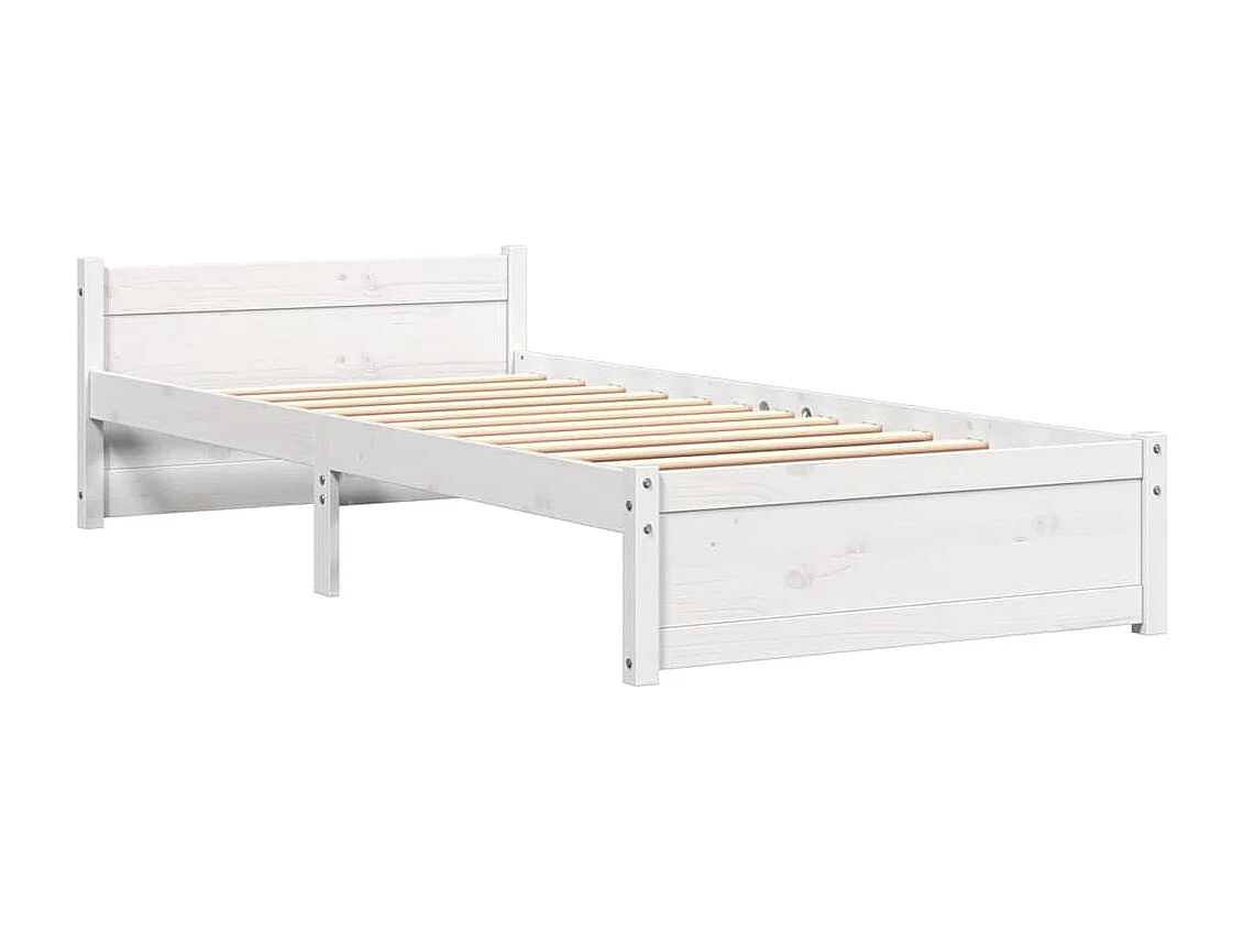 Lit simple | Lit adulte, enfant | Cadre de lit blanc bois massif 90x190 cm