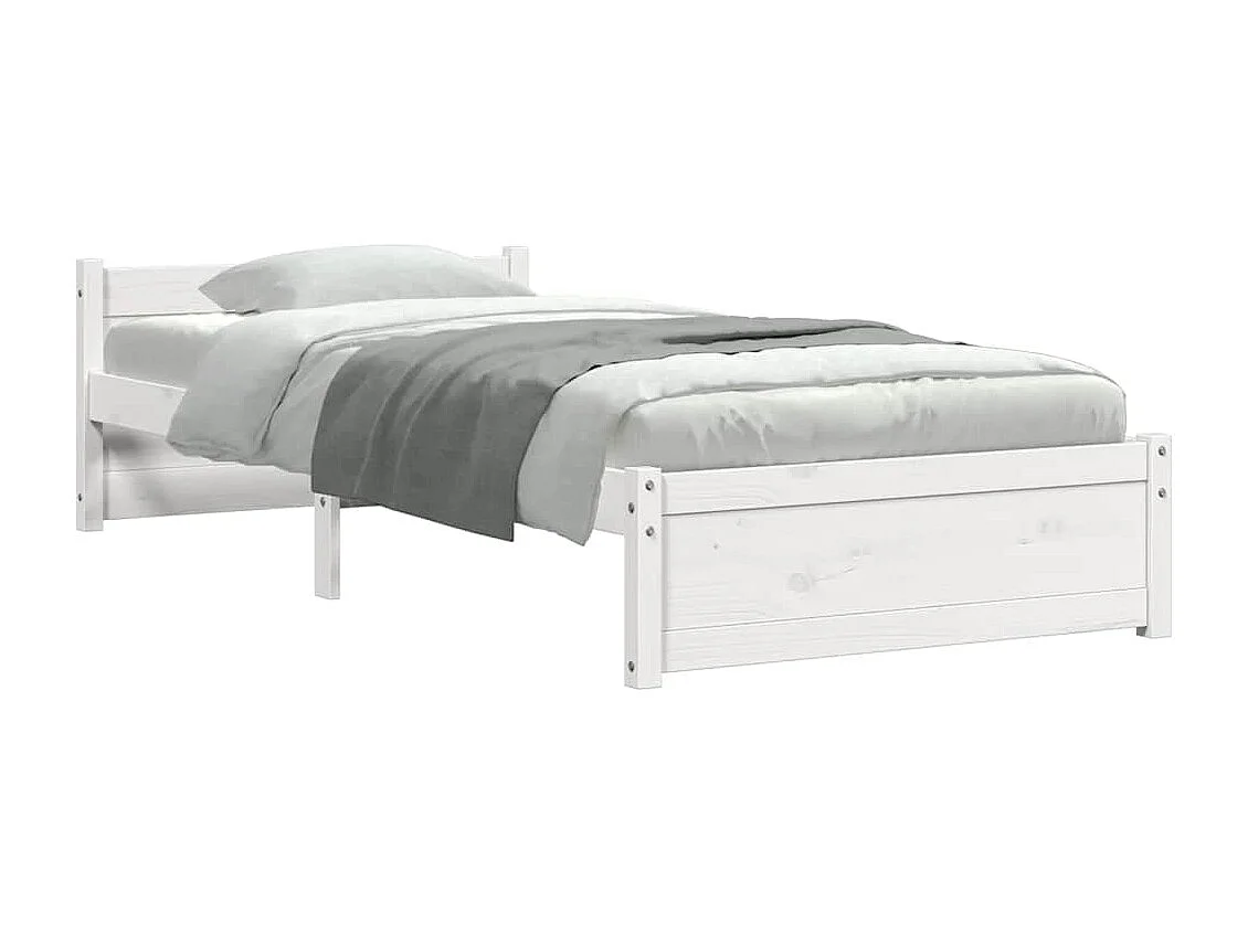 Lit simple | Lit adulte, enfant | Cadre de lit blanc bois massif 90x190 cm