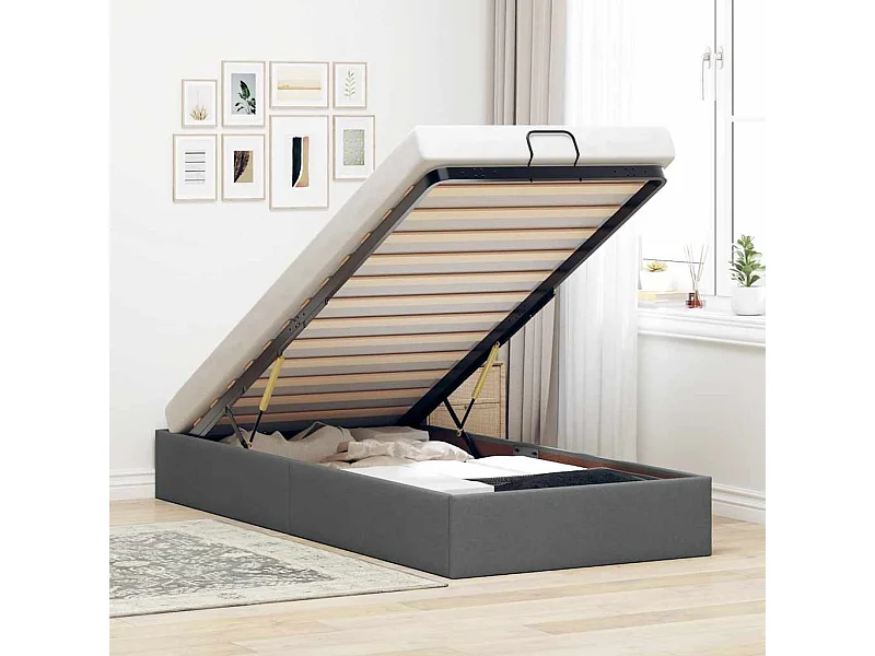 Lit simple | Lit adulte, enfant | Cadre de lit ottoman gris foncé 90x190 cm tissu