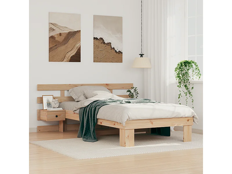 Lit simple | Lit adulte, enfant | Cadre de lit avec tiroir Marron 90x190 cm Bois massif en pin