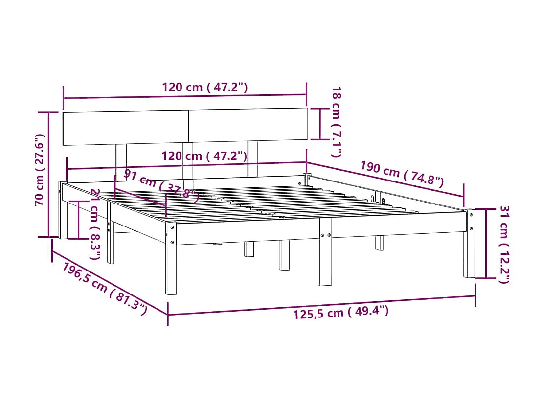 Lit simple | Lit adulte, enfant | Cadre de lit noir bois massif 120x190 cm