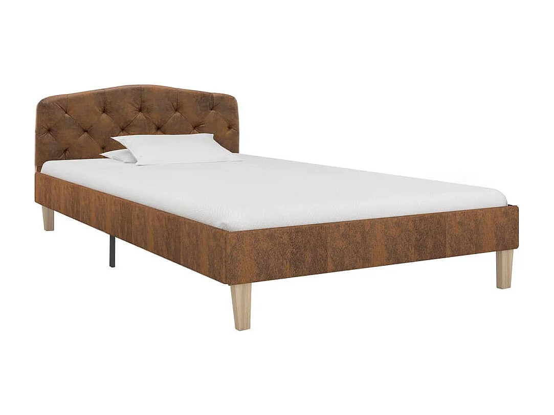 Lit simple | Lit adulte, enfant | Cadre de lit marron similicuir daim 90x200 cm