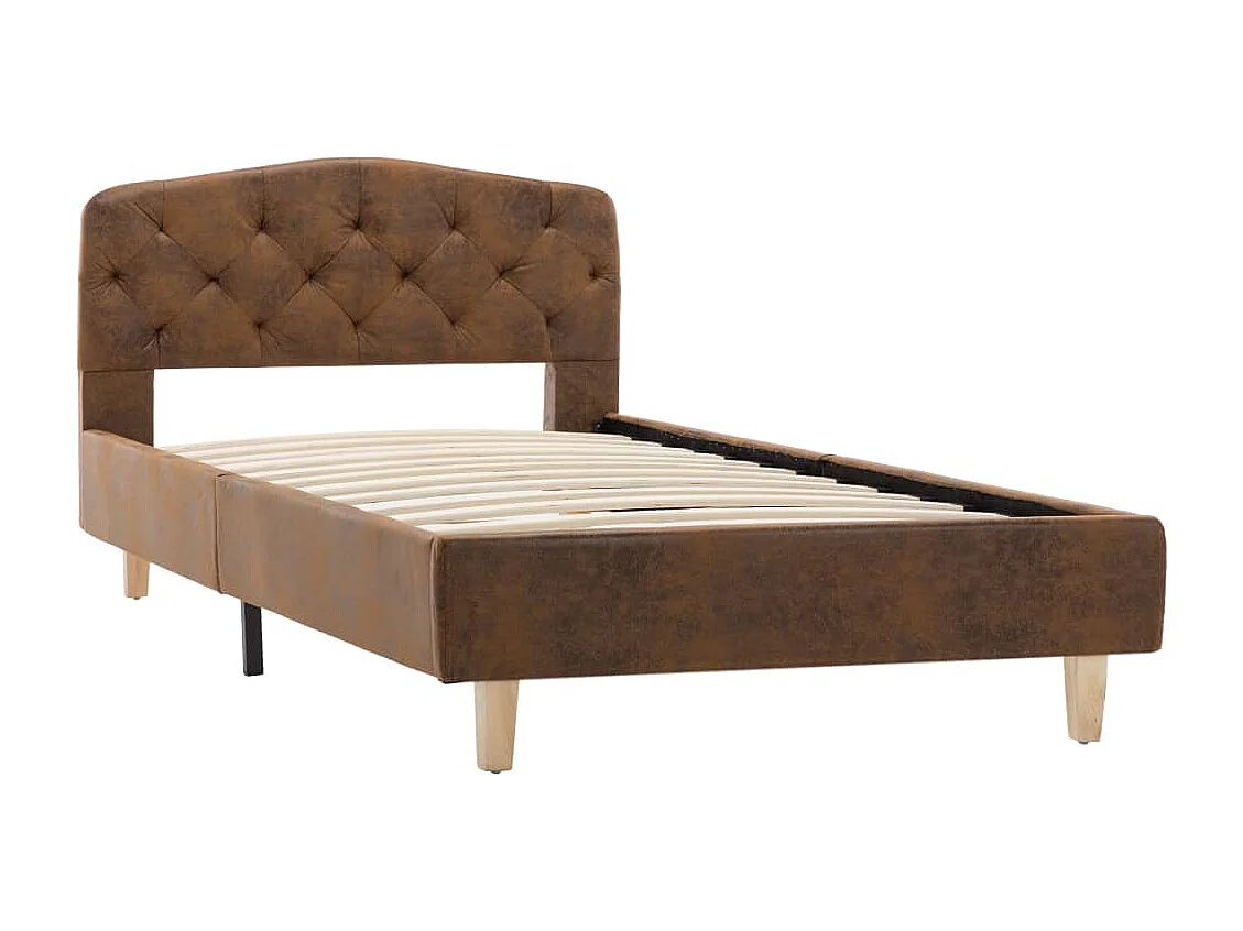 Lit simple | Lit adulte, enfant | Cadre de lit marron similicuir daim 90x200 cm