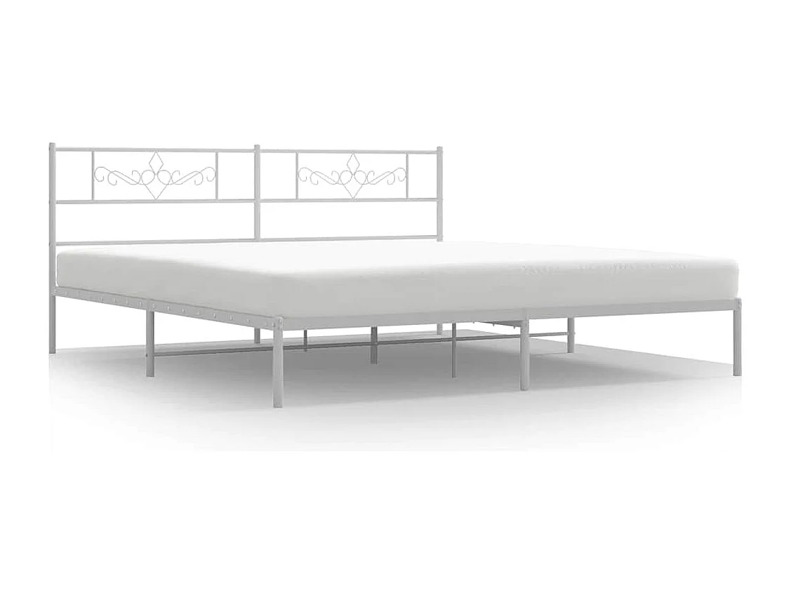 Lit double | Lit adulte | Cadre de lit métal et tête de lit blanc 193x203 cm