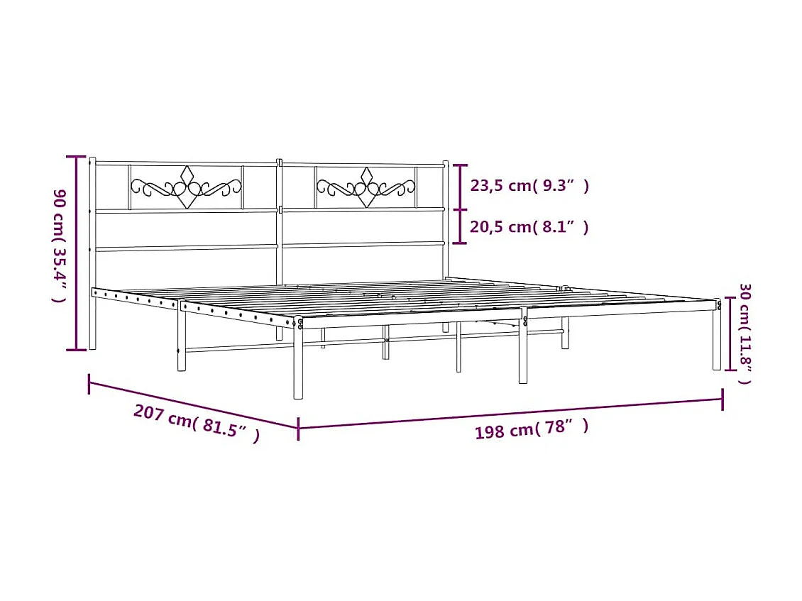 Lit double | Lit adulte | Cadre de lit métal et tête de lit blanc 193x203 cm