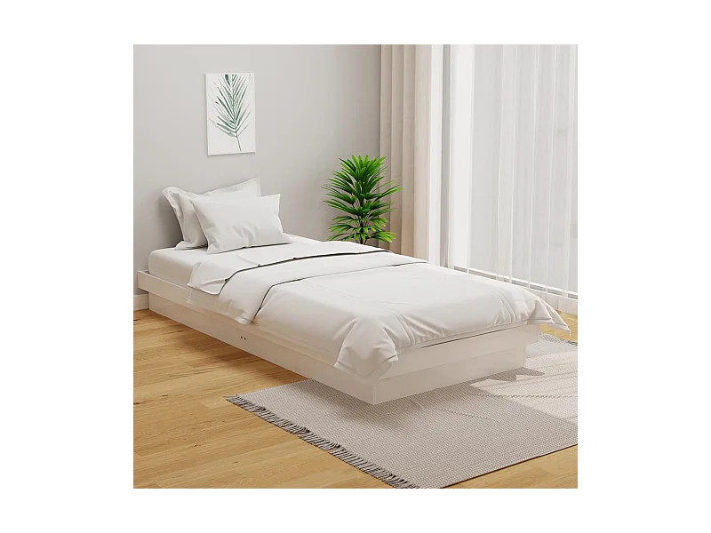 Lit simple | Lit adulte, enfant | Cadre de lit blanc bois massif 90x190 cm