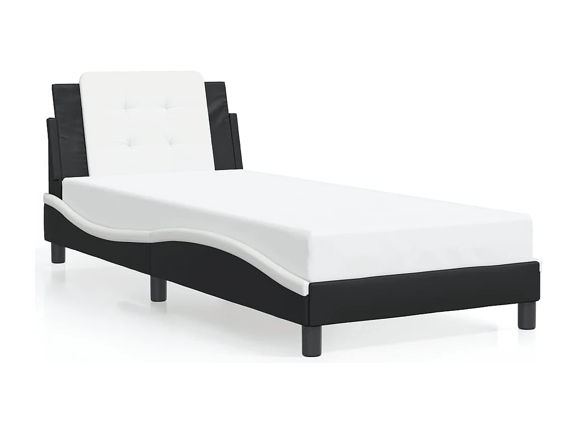 Lit simple | Lit adulte, enfant | Cadre de lit noir et blanc 90x190 cm similicuir