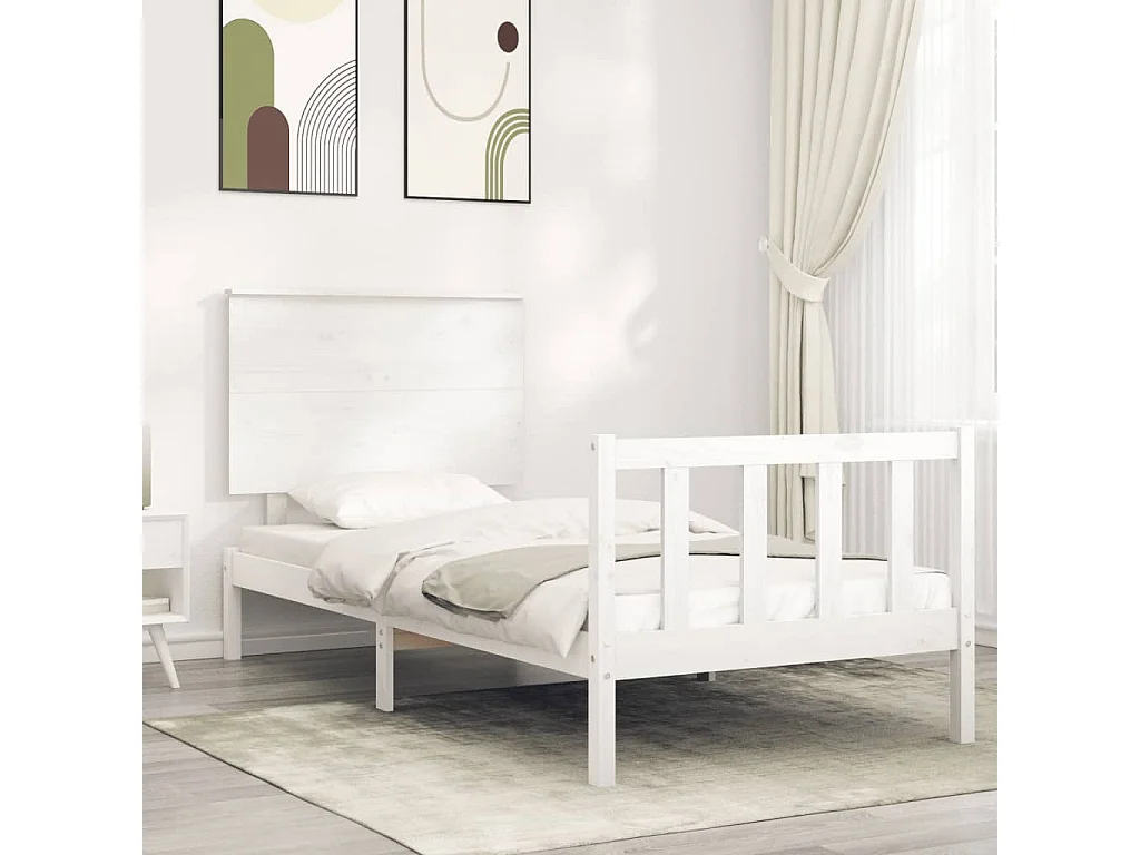 Lit simple | Lit adulte, enfant | Cadre de lit blanc 100x200 cm bois de pin massif
