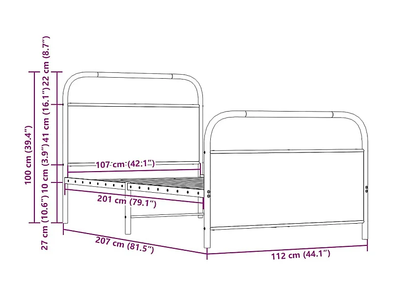 Lit simple | Lit adulte, enfant | Cadre de lit 107x203 cm chêne marron